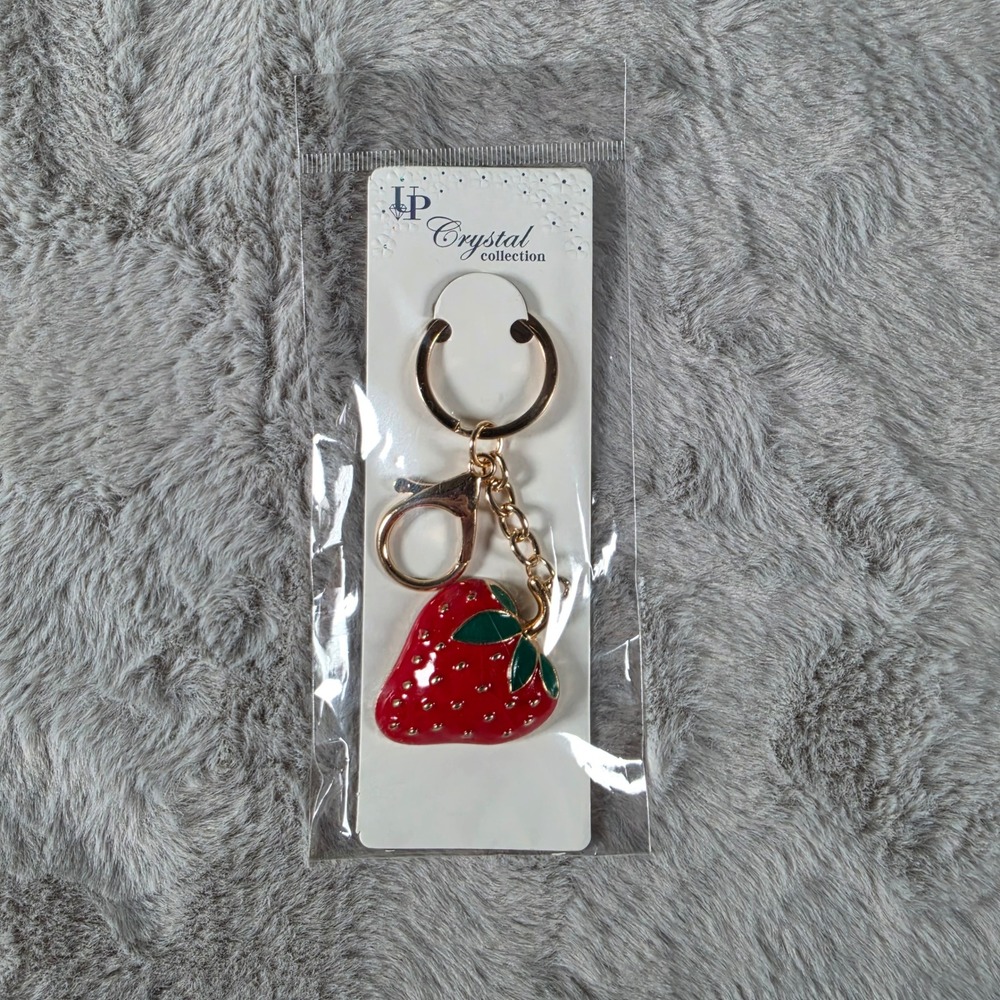 JP Crystal Collection Strawberry Keychain Womens OS Red Enamel Fruit Bag Charm